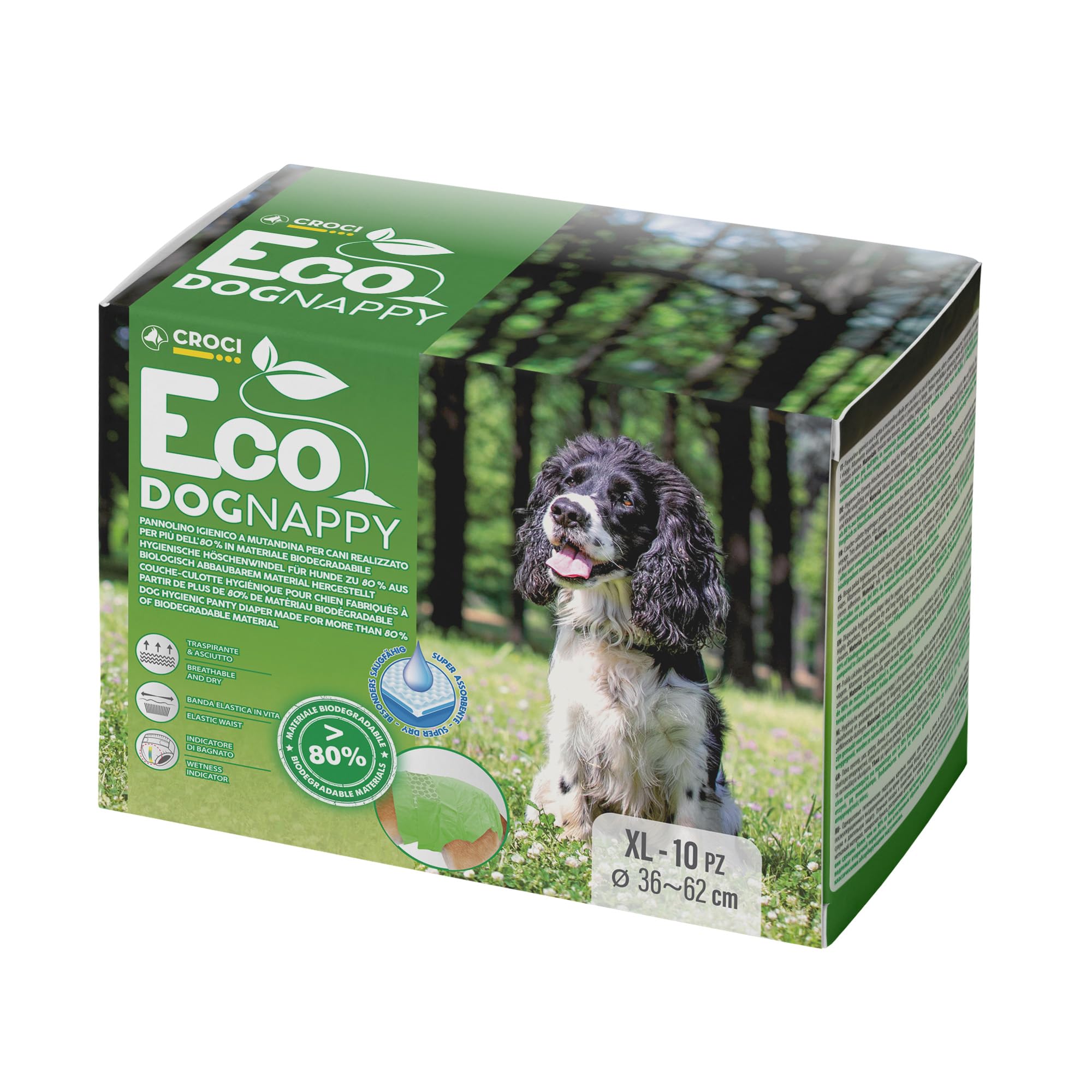 Croci Eco Dog Nappy - Male Dog Diapers - Dog Underpants for Pee - Biodegradable, Anti-odour, Disposable Dog Diapers, 10 Pieces, Size XL, 36-62 CM