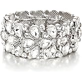 EVER FAITH Art Deco Jewelry for Prom Round Austrian Crystal 3 Layer Teardrop Stretch Bracelet for Women