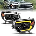 AmeriLite For 2012-2015 Toyota Tacoma Pickup C-Type Switchback LED Tube Replacement Headlights Pair - Passenger and Driver Side