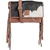 STS Ranchwear Indie Harper Cowhide Crossbody, Buffalo Leather, Black and White Pattern, 8W x 5H x 1.5D inches