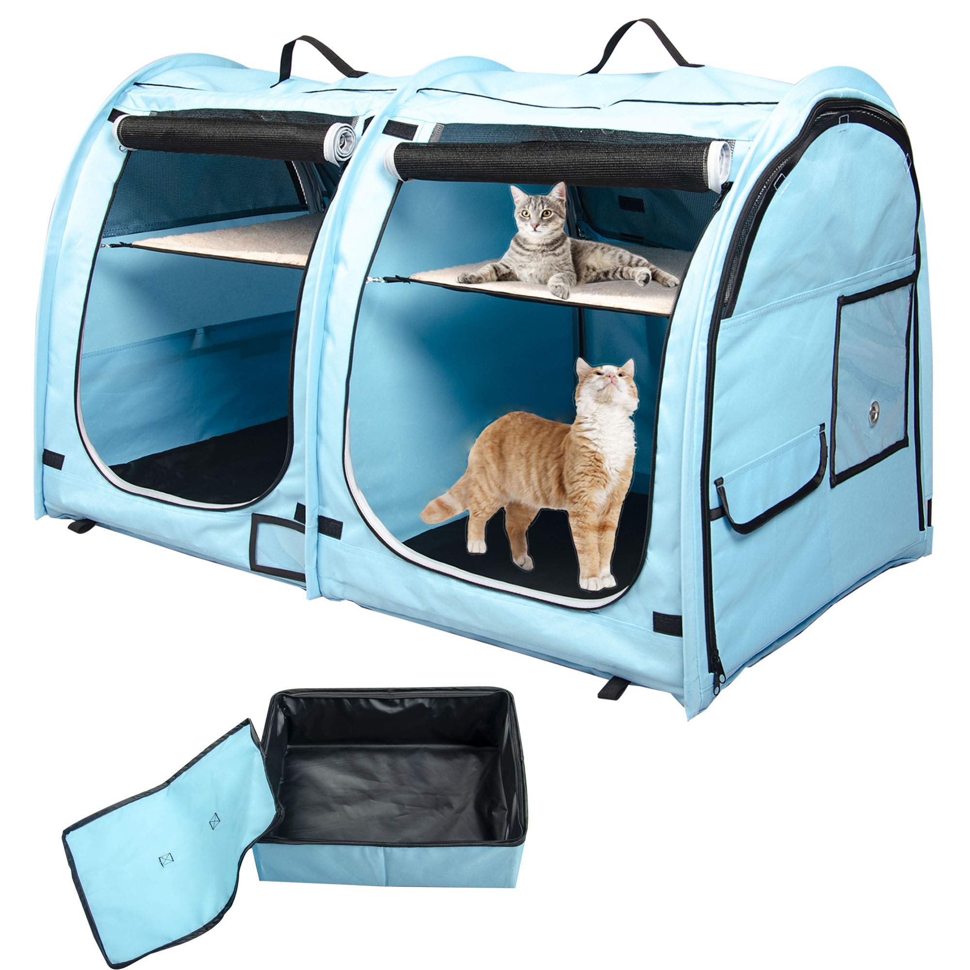 Photo 1 of Mispace Portable Twin Compartment Show House Cat Cage/Condo - Easy to Fold & Carry Kennel - Comfy Puppy Home & Dog Travel Crate with Portable Carry Bag/Two Hammocks/Mats and Collapsible Litter Box