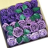 Mefier Home Artificial Flowers 50PCS Real Looking Ombre Colors Purple Fake Roses with Stem for DIY Wedding Bouquets Centerpieces Baby Shower Party Home Decorations