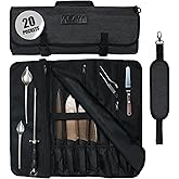 Asaya Chef Knife Roll Bag - 20 Total Pockets for Knives and Kitchen Utensils - Made with Stain Resistant Waxed Nylon - for Ch