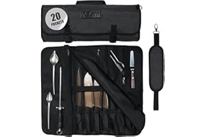 Asaya Waxed Nylon Chef Knife Roll Bag with 20 Slots and Zippered Pockets - Professional Chef Knife Bag & Storage Case, Tool C
