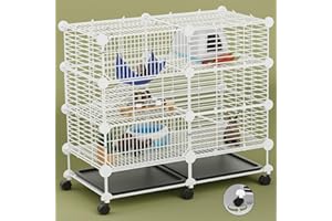 STILLCOVE Small Guinea Pig Cages Indoor: 3-Tier C&C Rabbit Cage Small Animal Cage on Wheel with Removable Tray for Bunny Hamster Ferret Rat Chinchilla Hedgehog