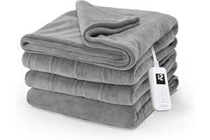 Sunbeam Electric Royal Luxe Microplush Heated Blanket, 12 Heat Settings, 12-Hour Auto Shut-Off, Fast Heating, Warm & Cozy, Machine Washable, Dove Gray Color, Full (84" x 72")