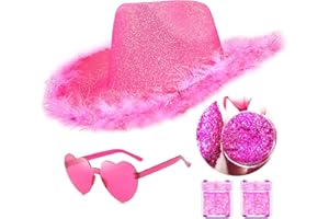 SHENYI Glitter Cowgirl Hat with Heart Sunglasses Body Glitter Face Glitter Cowboy Hat for Women Men Music Festival Party