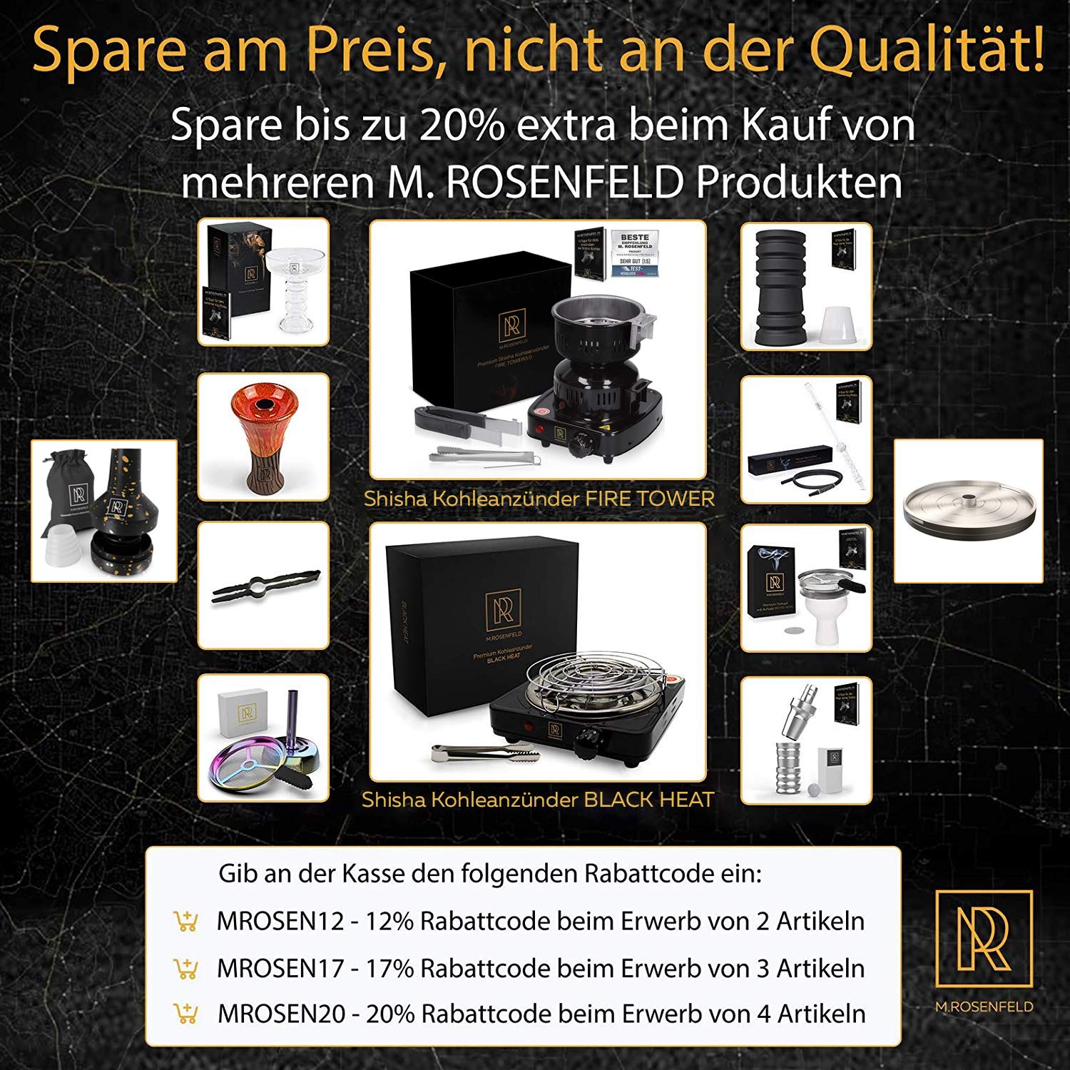 M. ROSENFELD NEU! Shisha Kaminaufsatz Zero - Innovative Shisha Smokebox Kohleaufsatz HMD für bis zu 4 Shishakohle Würfel | Keine Asche im Tabak| Universal Kohlesieb für Tabakkopf