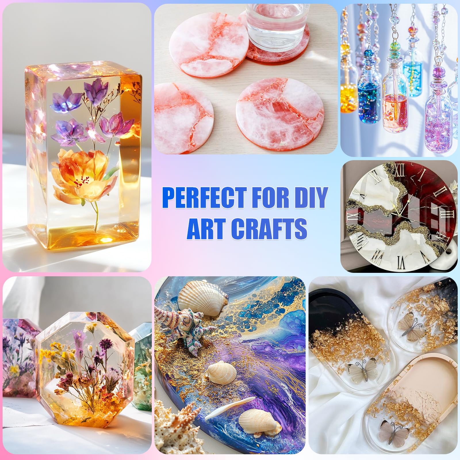 Epoxy Resin Kit, 64OZ Kit Crystal Clear Resin Epoxy, Bubble Free, No Yellowing, UV Resistant, Food Safe with Foil Flakes, Sequin, Easy Mix 1:1 for DIY Crafts Jewelry Making(32OZ x 2)