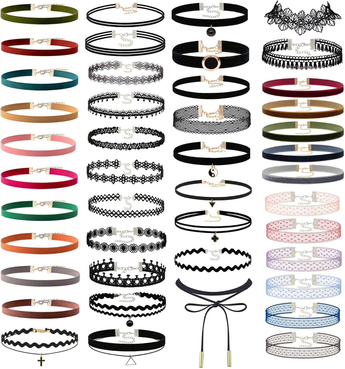 Prohouse Gothic Womens Rubber Pendant Necklace Chain Double Line Henna Tattoo Choker Necklace Stretch Elastic Set (60PC): Clothing