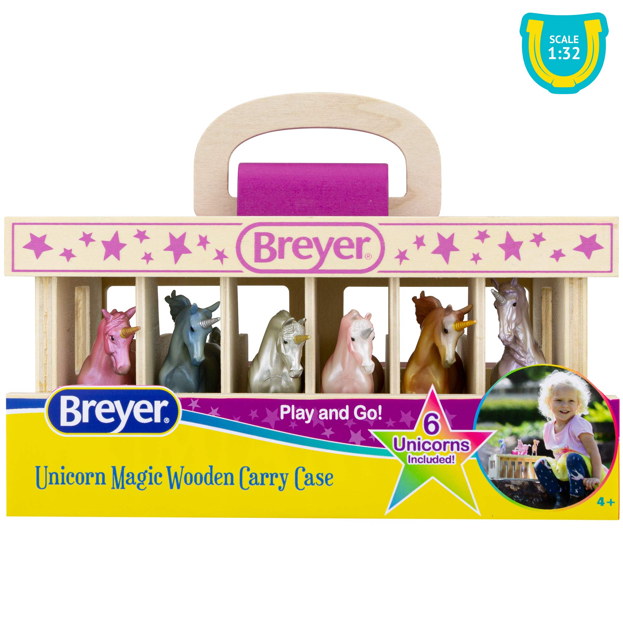 Breyer Unicorn Magic Wooden Carry Stable Playset with 6 Unicorns – Unicorn Gifts for Girls | Toys for Kids Ages 4–8 | Hand-Painted Horses in Carrying Case | Imaginative Play Set