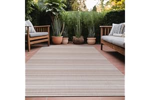 LuuL Home Stripe Outdoor Rug 8x10 Washable Outside Carpet for Indoor Patio Porch Waterproof Easy Cleaning Non Shedding Area Rugs Beige 8 x 10