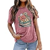 Teacher Shirts Women Book Lover T-Shirt Back to School Shirt Wildflowers Books Graphic Short Sleeve Tee Tops