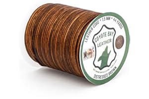 Coyote Bay® Leather Cord in Distressed Brown Color, 44 Yards Length, 1.5mm and 2mm Thickness, 100% Genuine Buffalo Leather, for Jewelry Making, Crafts, and Hobby Projects (Distressed Brown, 1.5 mm)