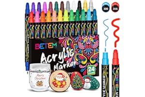 Betem 24 Colors Dual Tip Acrylic Paint Pens Markers, Premium Acrylic Paint Markers Stocking Stuffers for Rock, Wood, Fabric, Glass, Canvas, Ceramic, Christmas Gifts for Teens DIY Crafts Art Supplies
