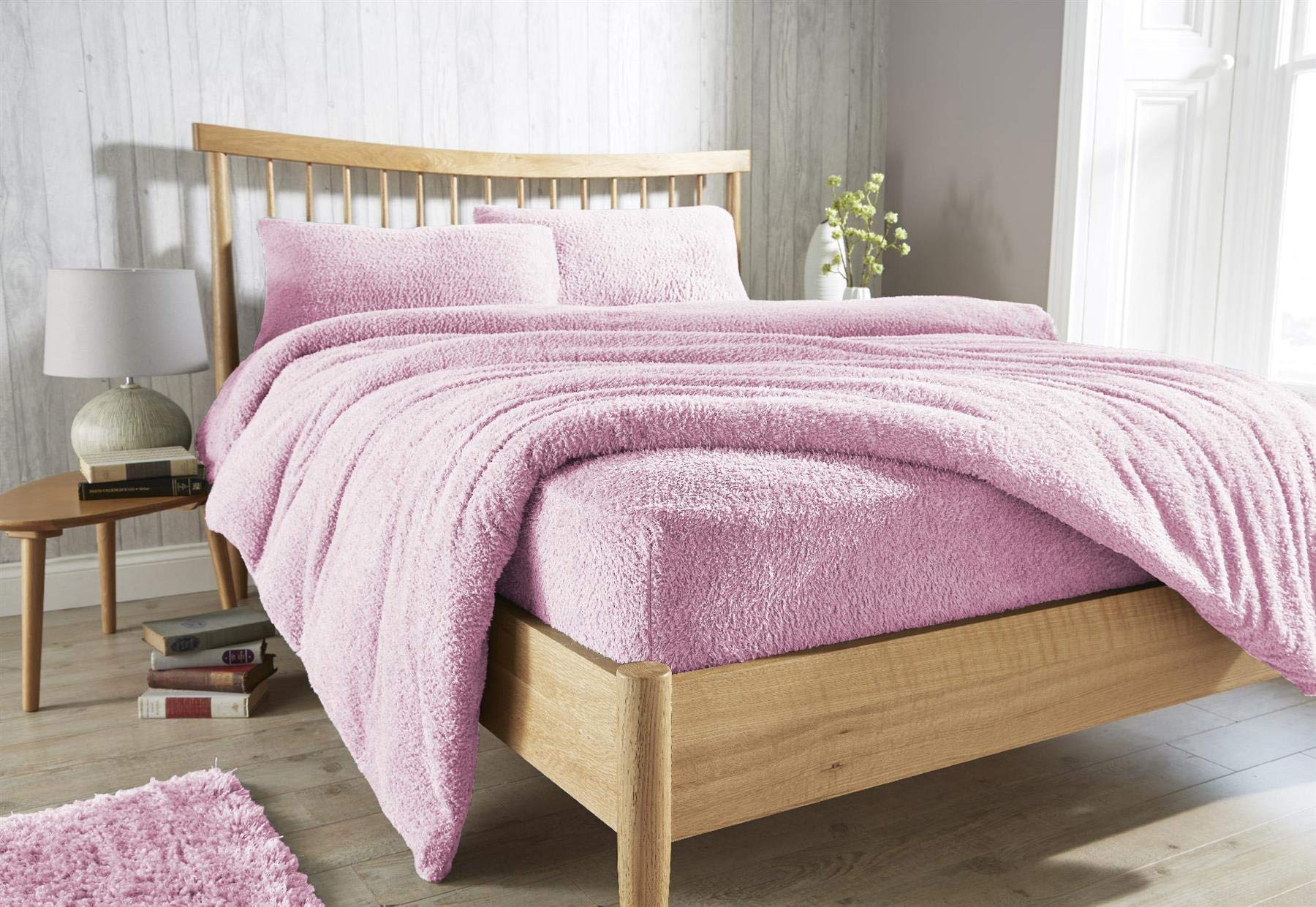 Olivia Rocco Teddy Fleece Extra Deep Fitted Sheet Cosy Warm Fluffy Fitted Bed Sheets, Blush Pink King