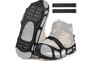 SILANON Ice Cleats Crampons for Shoes and Boots Anti Slip Snow Cleats 24 Shoe Spikes for Snow and Ice Grippers Crampons for Hiking Boots Women Men Kids Winter Walking Hiking Fishing