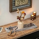 Romadedi Rustic Decorative Wood Candle Tray - 17" Wooden Long Narrow Tray Candle Holder, Farmhouse Small Trays for Coffee Table Centerpieces Dining Room Kitchen Countertop Home Decor, Whitewashed