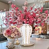 14.2" White and Gold Ceramic Ginger Jar Vase with Lid - Modern Luxury Ceramic Ginger Jar Decorative Vase for Home Decor, Living Room, Kitchen, Dining Table, Cabinet, Bookshelf Decor, Storage Jar