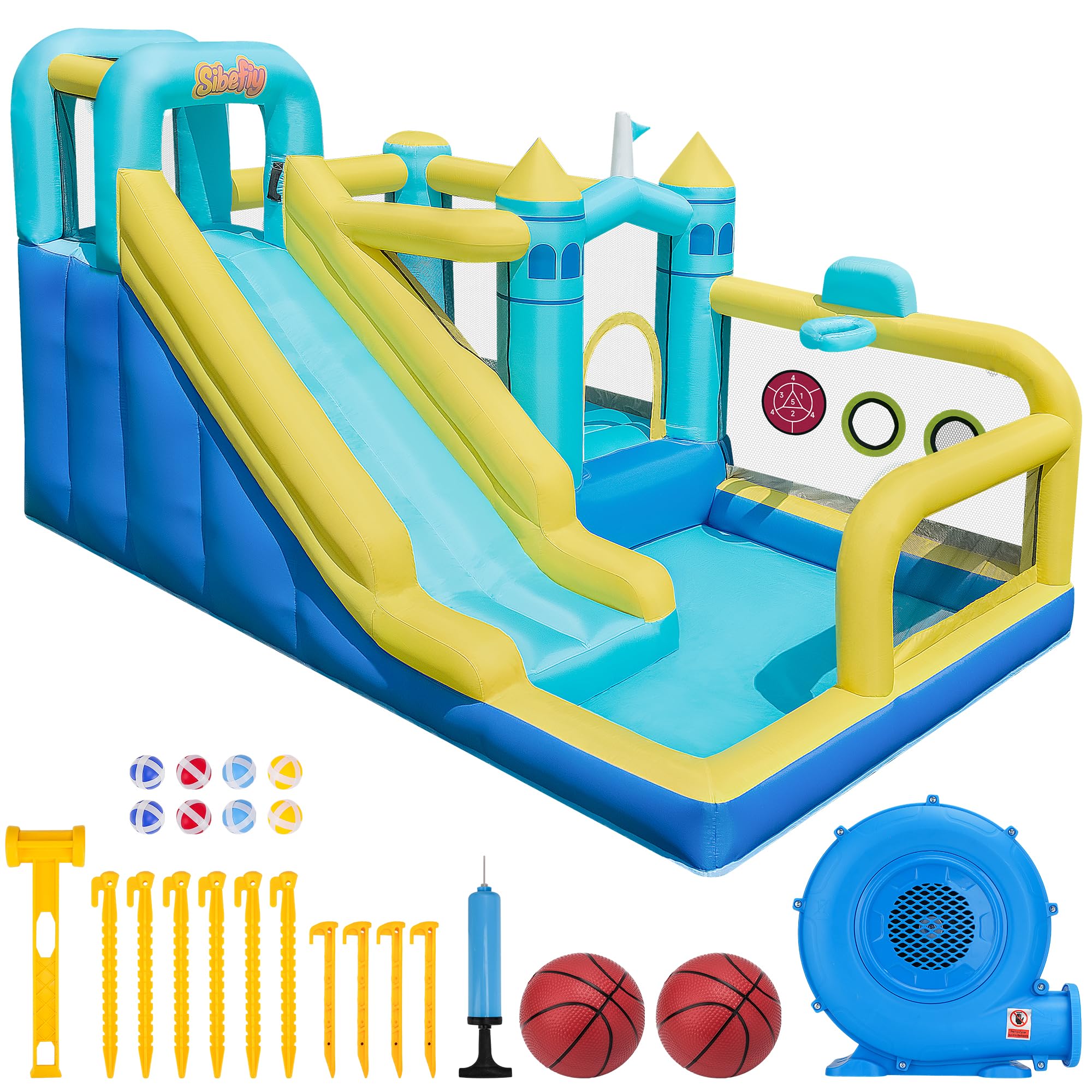 Photo 1 of Sibefiy Bounce House, 8-in-1 Gameplay Mode Inflatable Bounce House for Kids, Sturdy and Durable Bouncy House with Blower, Family Backyard Bouncy Castle with Slide for Indoor Outdoor