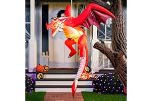 Joiedomi 5 FT Tall Halloween Inflatable Hanging Fire Dragon Decor with Build-in LEDs, Inflatable Blow Up Flying Dragon with Light for Halloween Party Indoor, Outdoor, Yard, Garden, Lawn Decorations