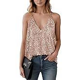 Womens Sequin Sleeveless Sparkly Tank Tops V Neck Strappy Shimmer Cami Top Sparkle Shirt