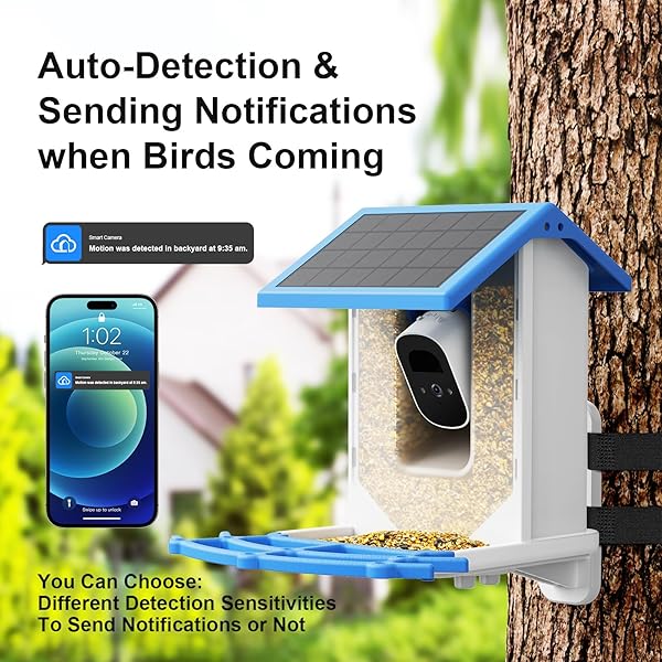 TREEBIRDY SMART BIRD FEEDER CAMERA – 4MP 2.5K FULL HD, 64G TF CARD INCLUDED, SOLAR POWERED WIRELESS, AUTO CAPTURE BIRD VIDEO & NOTIFY DETECTED BIRDS, AI IDENTIFY 11000+ BIRDS FEED WATCHING CAMERA