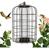 Nature's Rhythm Outdoor Hanging Bird Feeder Cage Mesh Tube Squirrel Proof Wild Bird Feeder with Large Metal Seed Guard Deterrent Brown