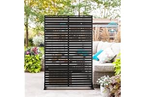 YESUNEED Metal Privacy Screen Outdoor 72" H×47" W,Freestanding Decorative Privacy Screen for Balcony Yard&Garden,Privacy Fence-Black&Louvered