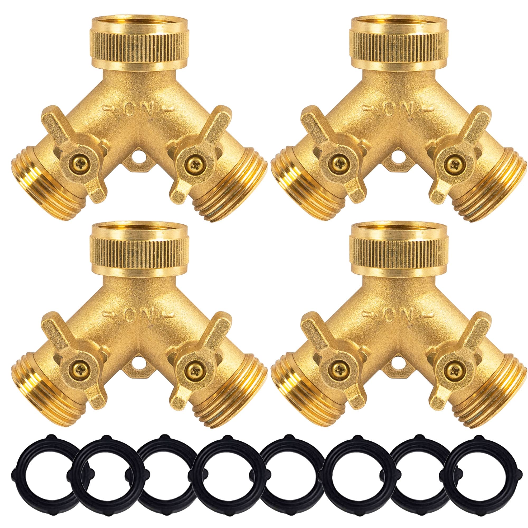 Photo 1 of Hourleey Brass Garden Hose Splitter (2 Way), Solid Brass Hose Y Splitter 2 Valves with 2 Extra Rubber Washers (4 Pack)