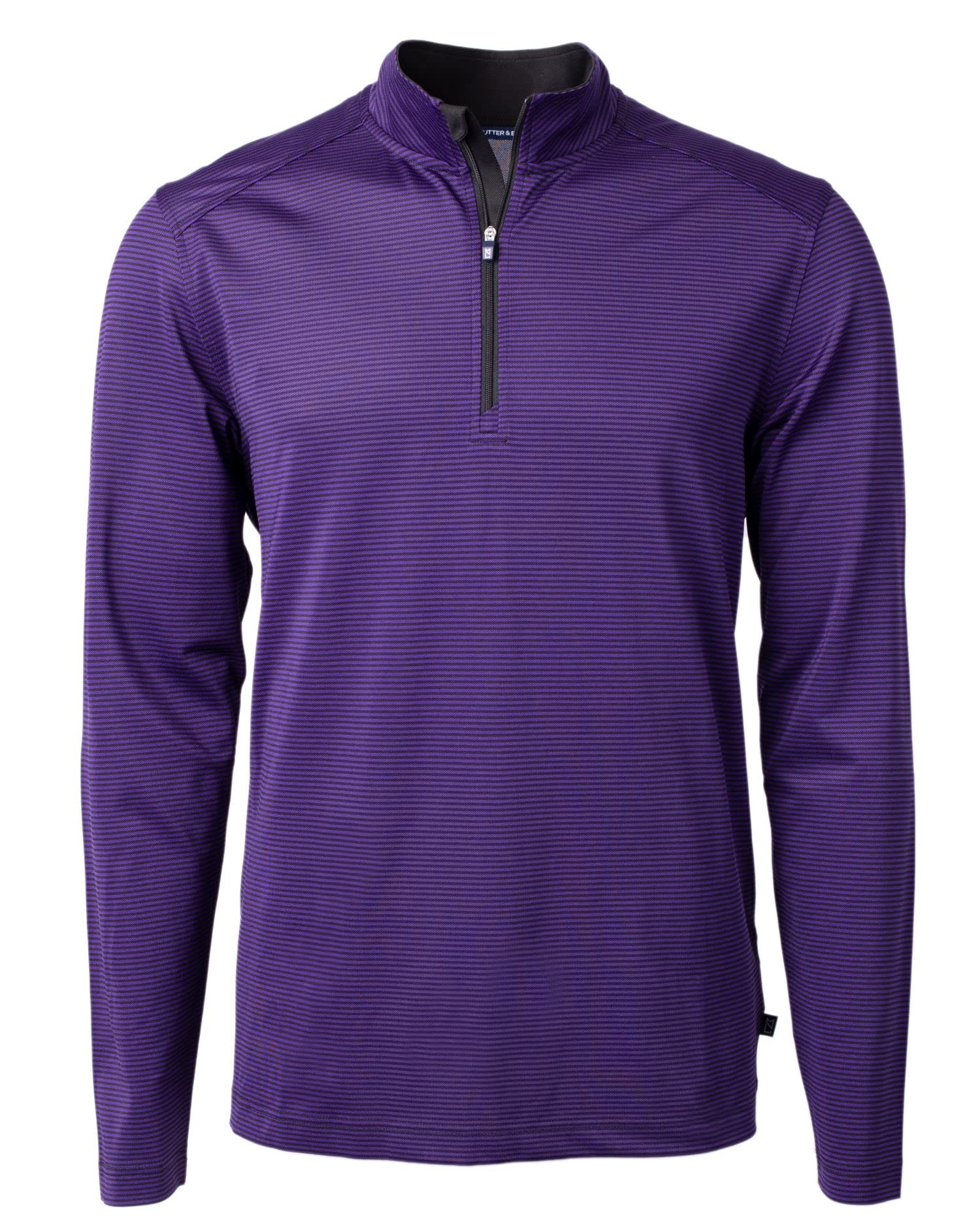 Cutter & Buck Virtue Eco Pique Micro Stripe Recycled Mens Quarter Zip, College Purple/Black