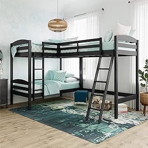 Dorel Living Clearwater Triple Wood Bunk, Twin Size, Black Bed