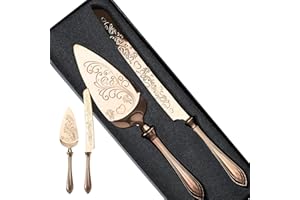 KSENDALO Rose Gold Cake Knife and Server Set - Deluxy SUS304 Stainless Steel Cutter & Server for Weddings, Celebrations, Birt