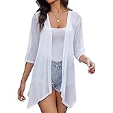 Totatuit Women's 3/4 Sleeve Sheer Cardigan Open Front Boho Kimono Loose Casual Coverups Beach Cover Up
