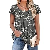IN'VOLAND Plus Size Womens Ruffle Sleeve Tunic Tops V Neck Summer Shirts Floral Print Tops Dressy Blouse