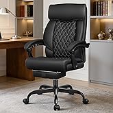 BestGlory Big and Tall Office Chair with Footrest, Heavy Duty High Back Leather Executive Desk Chair, Reclining Ergonomic Computer Gaming Chair with Adjustable Angle and Thick Padded Arms, Black