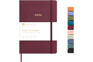 &AND PER SE And Per Se 2026 Planner-Daily, Weekly & Monthly Leather Hardcover Planner, 5.7" x 8", Daily Schedule, Monthly Tabs, 100 GSM Thick Paper, Back Pocket(Dark Red)