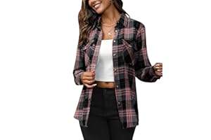 siliteelon Flannel Shirt Women Plaid Shirts Long Sleeve Oversized Button Down Cotton Boyfriend Casual Roll Up Blouse Tops