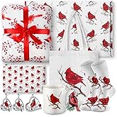 Fanfanwin 8 Pcs Winter Cardinal Gifts Set for Women 40 x 60 Inches Cardinal Flannel Blanket Heart Silver Red Bird Necklace Earrings and Pin Red Bird Handbag and Cosmetic Bag 18 oz Coffee Mug Sock