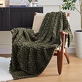 EXQ Home Fleece Throw Blanket for Couch or Bed - 3D Imitation Turtle Shell Jacquard Decorative Blankets - Cozy Soft Fuzzy Flannel Blanket Suitable for All Seasons(50"×60",Moss Green)