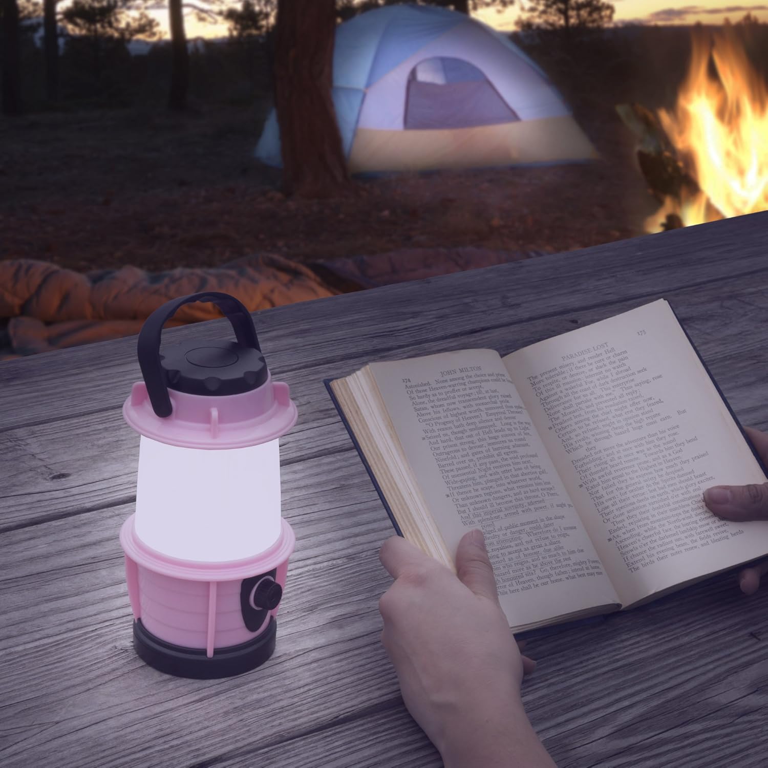 LED Lantern, Adjustable LED COB Outdoor Camping Lantern Flashlight With Dimmer Switch for Hiking, Camping and Emergency By Wakeman Outdoors (Pink): Sports & Outdoors