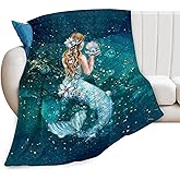 Mermaid Blanket, Ocean Mermaids Gifts for Girls Women, Ocean Mermaid Throw Blanket for Couch Sofa Bed Soft Warm Flannel Fleece Blankets for Kids Adults 40"x50"