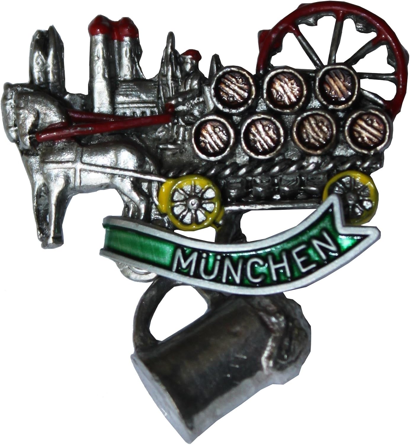 Breiter hat badge, hat jewellery, hat pin: Oktoberfest parade with attached hanging beer mug, Silver - Silver
