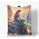 Mermaid Throw Blanket Soft Warm Cozy Ocean Nautical Blankets Fuzzy Plush Coastal Mermaid Fleece Blanket for Couch Bed Sofa Home Decor 40''X50''