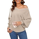 Women's Oversized V Neck Fuzzy Sweaters 2025 Casual Loose Long Sleeve Chunky Knit Pullover Jumper Tops