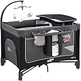 Pamo Babe Magic Fold Pack and Play with Bassinet 1 Step Set Foldable Playards Baby Playard with Changing Table Portable Playpen with Zip Door