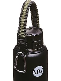 WaterFit Best Paracord Handle - Paracord Carrier Survival Strap Cord with Safety Ring and Carabiner for Hydro Flask Wide Mouth Water Bottles 12oz - 64 oz