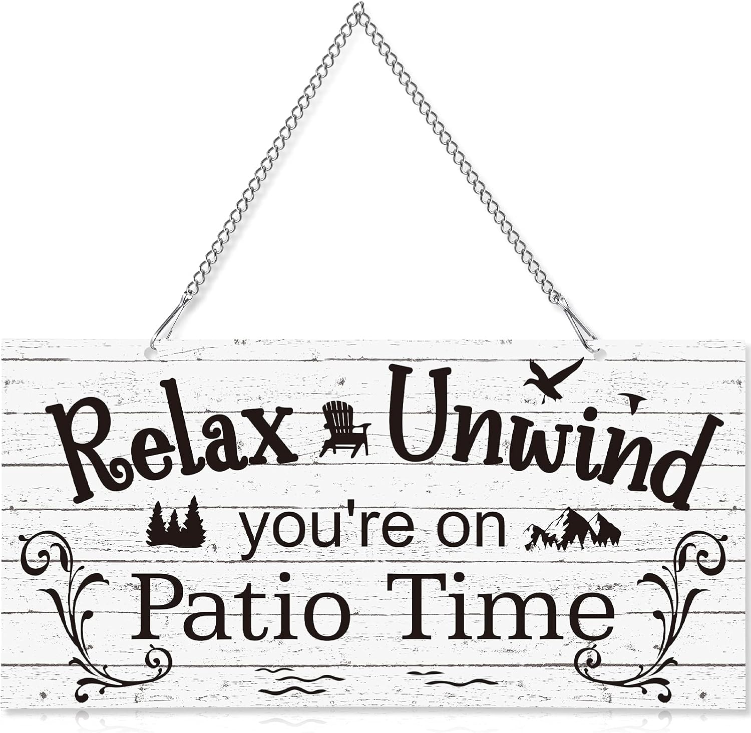 Plaques & Wall Art - Hotop 10 x 5 Inch Patio Wall Decor Hanging Wall Art Metal Plaque Signs Vintage Balcony Decor Retro Patio Accessories Relax Unwind You're on Patio Time with Chain for Home Pub Porch Outdoor Living