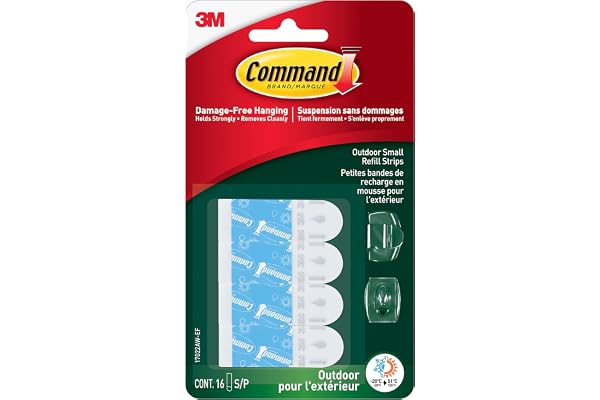 Command Outdoor Small Refill Strips, 16 Strips, Re-Hang Outdoor Window Hooks
