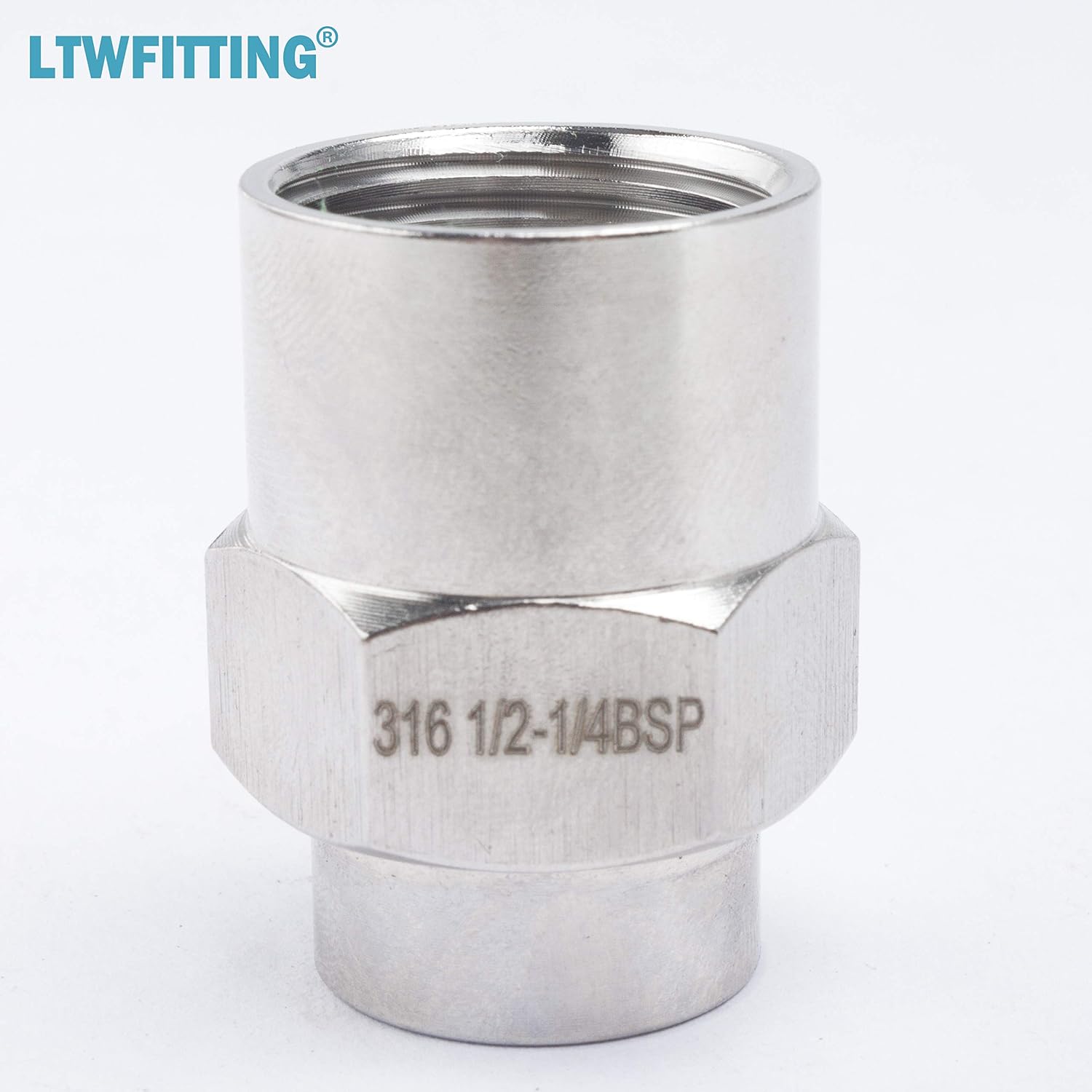 LTWFITTING Stainless Steel 316 BSP Pipe Fitting 1/2-Inch x 1/4-Inch Female BSPP Reducing Coupling Boat Air Fuel(Pack of 5) - Image 3